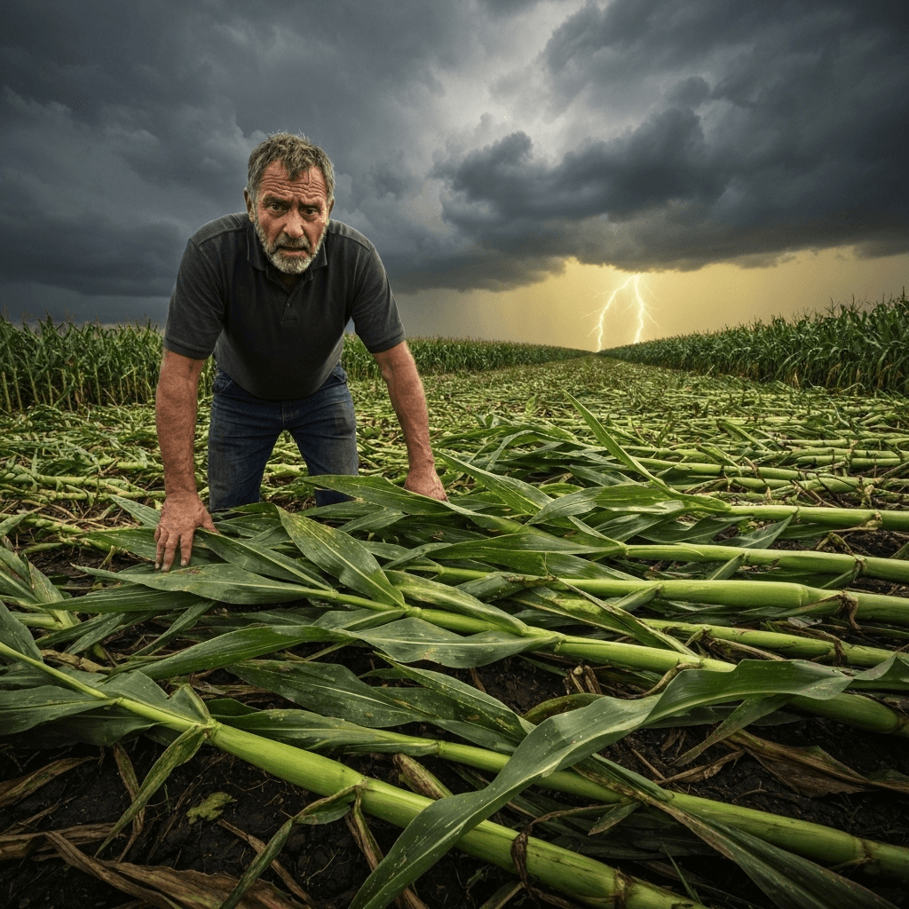 Farmer assessing crop damage